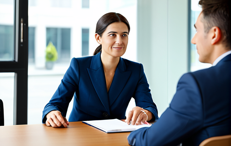 A professional female investment fund consultant, fully clothed in a modest business suit, seated comfortably at a modern office table, actively listening with an empathetic expression to a fully clothed male client across from her. The client is also in professional attire, engaged in conversation. The background is a contemporary, well-lit office interior with blurred elements of office furniture and subtle decor, reflecting a trusting and personal consultation environment. Perfect anatomy, correct proportions, natural pose, well-formed hands, proper finger count, natural body proportions, professional photography, high quality, realistic, safe for work, appropriate content, modest, family-friendly.