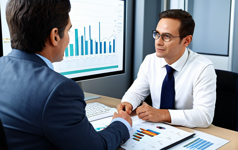 Professional Financial Advisor Meeting**

"A professional financial advisor in a modest business attire, sitting across from a client in a modern office. The advisor is explaining investment options with charts and graphs visible on a screen. Fully clothed, appropriate content, safe for work, perfect anatomy, natural proportions, professional, family-friendly."

**