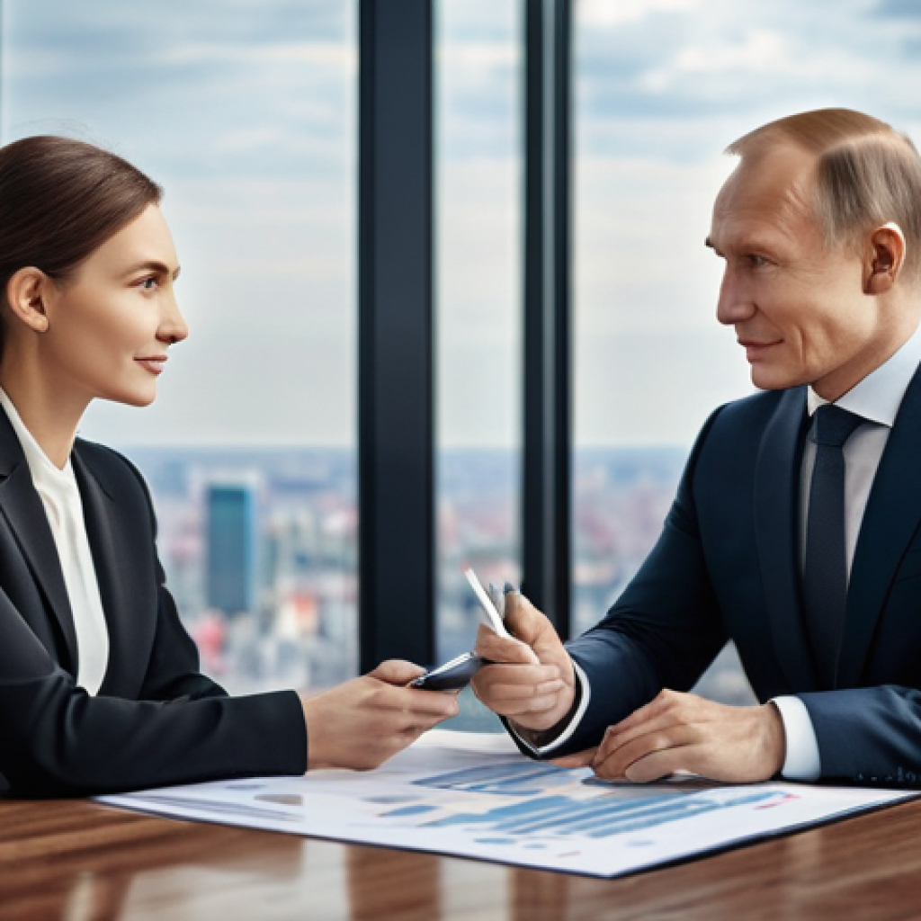 펀드투자상담사와 고객 중심의 상담 기법 - **Prompt:** A trustworthy Russian male financial advisor, impeccably dressed in a dark suit, sits ac...