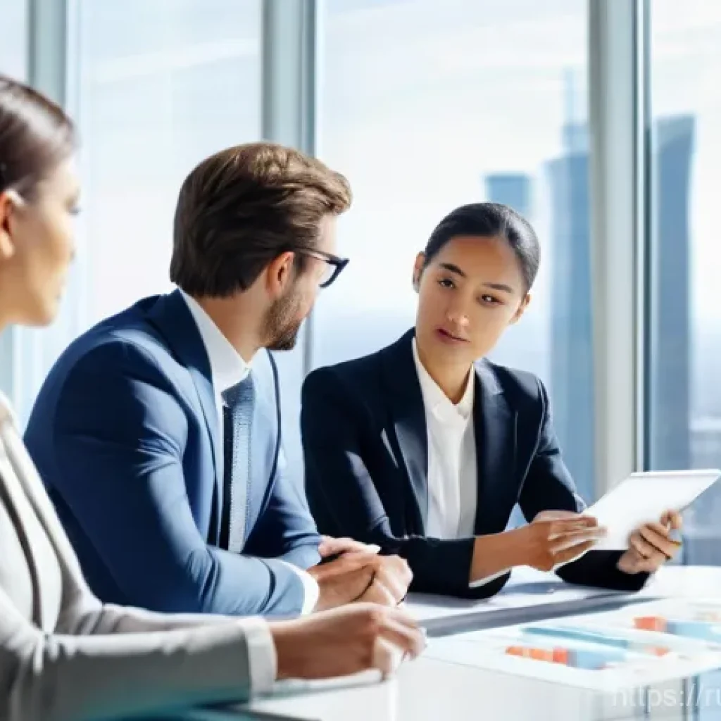 펀드투자상담사 채용 트렌드 - **Prompt 1: Professional Financial Consultation**
"A diverse group of three professional adults,...