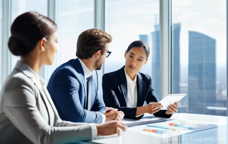 펀드투자상담사 채용 트렌드 - **Prompt 1: Professional Financial Consultation**
    "A diverse group of three professional adults,...