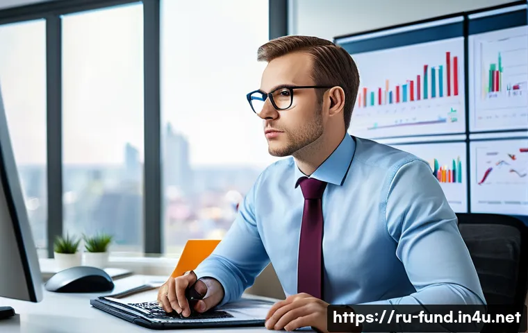 펀드투자상담사와 자격증 시험 후기 - A professional Russian investment consultant in a modern office setting, analyzing financial market ...