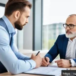 Home 22 펀드투자상담사로서 고객 만족도 향상 방법 - A professional financial advisor attentively listening to a middle-aged Russian client in a modern o...