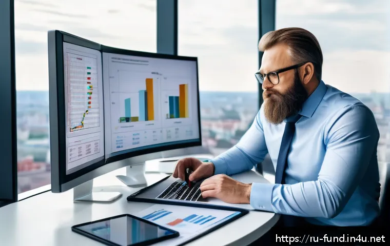 펀드투자상담사 자격증 취득 후 해야 할 일 - A professional financial consultant in a modern office environment, analyzing investment fund report...