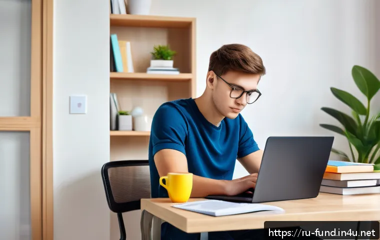 펀드투자상담사 시험을 위한 온라인 강의 추천 - A modern home study space designed for effective exam preparation: a young adult Russian man sitting...