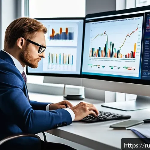 Home 17 펀드투자상담사와 금융 상품 활용 사례 - A modern Russian investor at a sleek home office desk, analyzing diverse financial charts on multipl...
